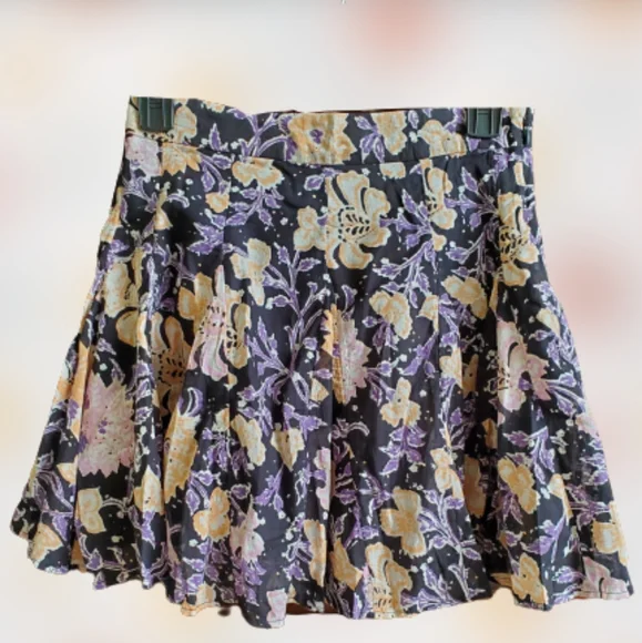 Free people floral pleated mini skirt, 25", black - Picture 4 of 10